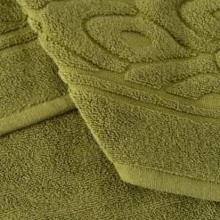 Carré Blanc Tapis de bain coton et viscose de bambou Silvalys vert mousse| Tapis De Bain