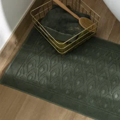 Carré Blanc Tapis de bain coton et viscose de bambou Silvalys vert forêt| Tapis De Bain
