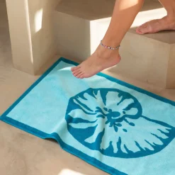 Carré Blanc Tapis de bain coton Récif lagon| Tapis De Bain