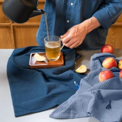 Carré Blanc Torchon coton nid d'abeille Saveurs indigo|Homme Torchons & Essuie-mains|Coffrets Cadeaux