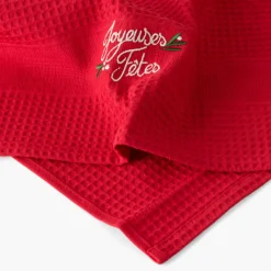 Carré Blanc Torchon coton nid d'abeille Tradition rouge| Torchons & Essuie-mains