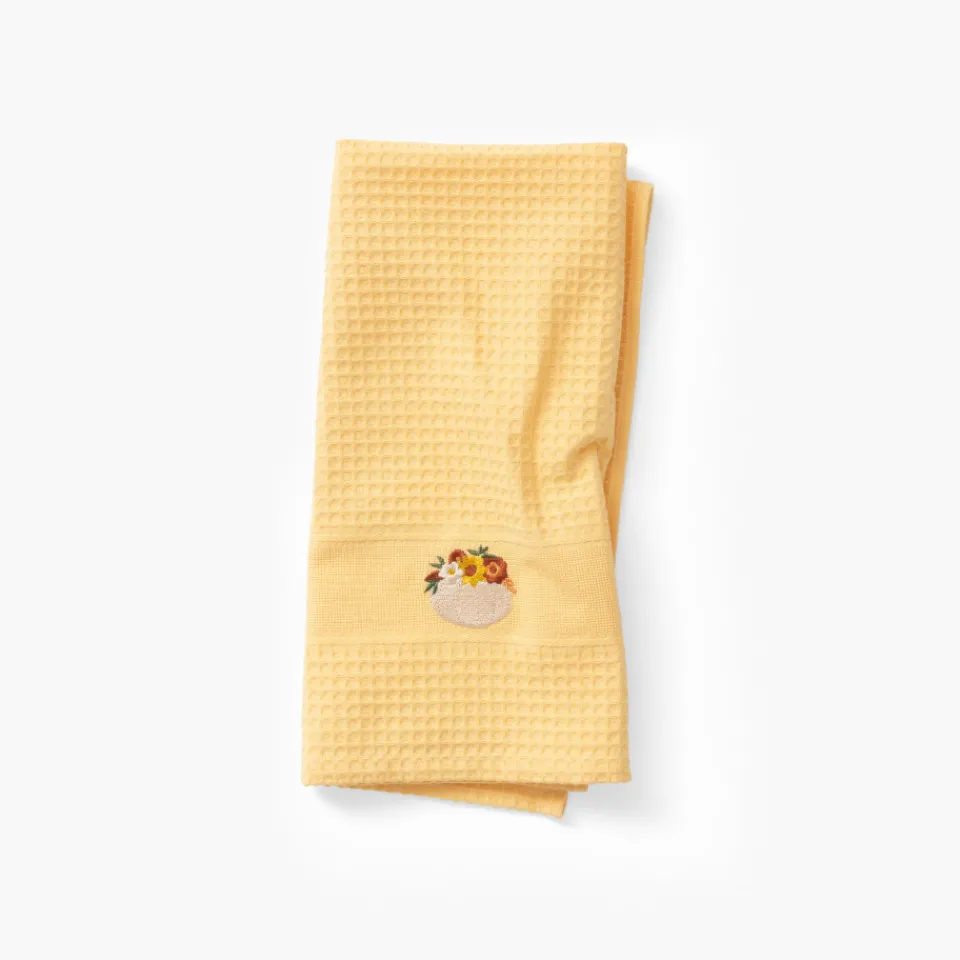 Carré Blanc Torchon coton nid d'abeille Patisson jaune| Torchons & Essuie-mains