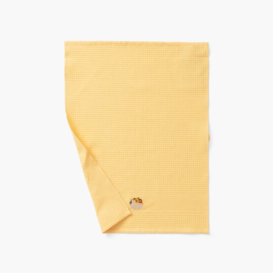 Carré Blanc Torchon coton nid d'abeille Patisson jaune| Torchons & Essuie-mains