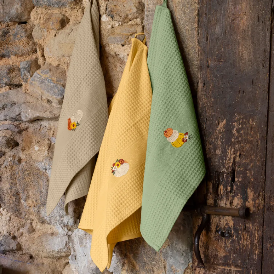 Carré Blanc Torchon coton nid d'abeille Patisson jaune| Torchons & Essuie-mains