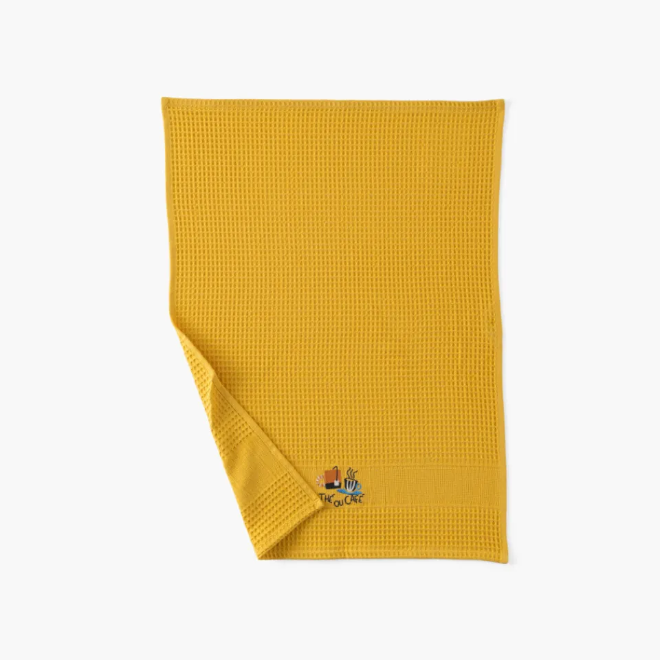 Carré Blanc Torchon coton nid d'abeille Tcafé curcuma| Torchons & Essuie-mains
