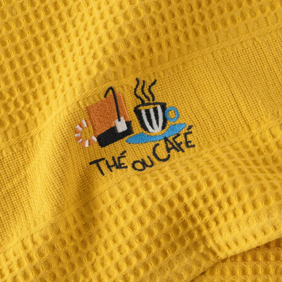 Carré Blanc Torchon coton nid d'abeille Tcafé curcuma| Torchons & Essuie-mains