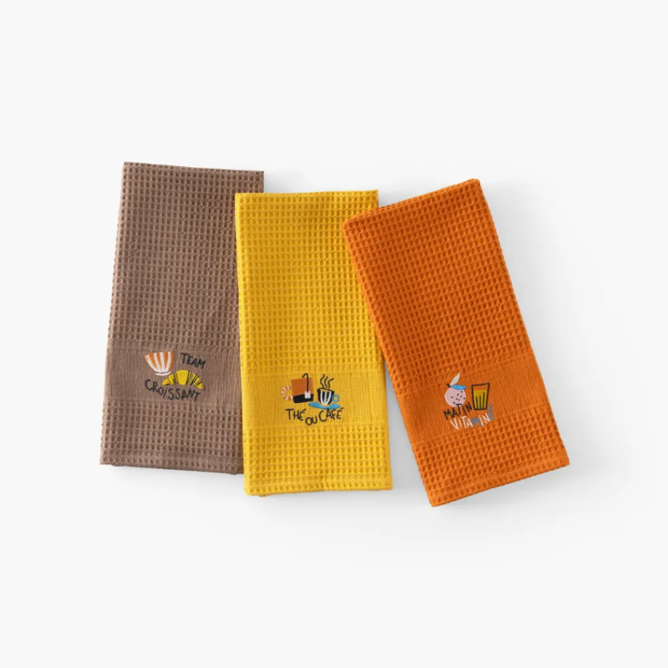 Carré Blanc Torchon coton nid d'abeille Tcafé curcuma| Torchons & Essuie-mains