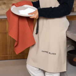 Carré Blanc Torchon de cuisine coton Signature terre cuite| Torchons & Essuie-mains